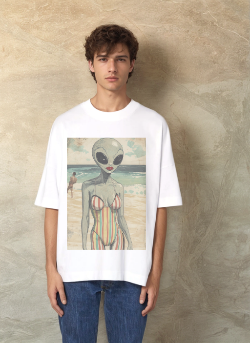 Извънземно на Плаж - Oversized Тениска