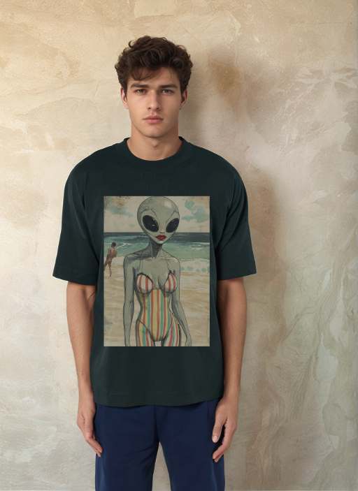 Извънземно на Плаж - Oversized Тениска