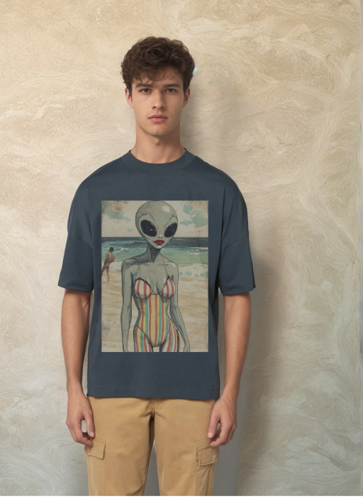 Извънземно на Плаж - Oversized Тениска