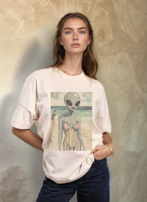 Извънземно на Плаж - Oversized Тениска