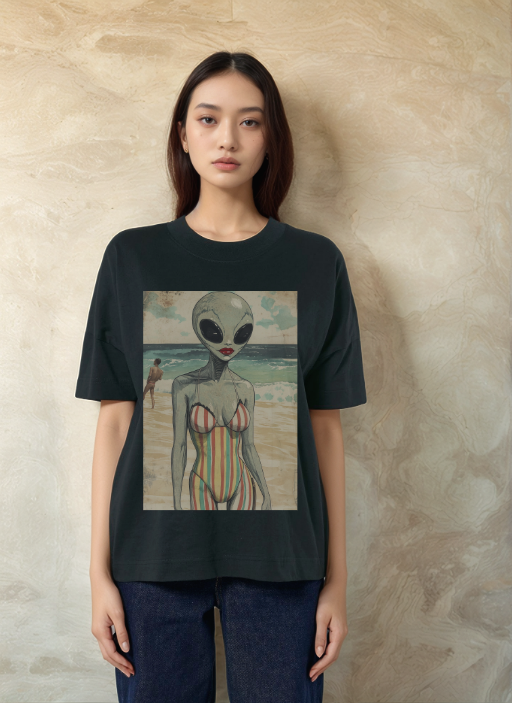 Извънземно на Плаж - Oversized Тениска